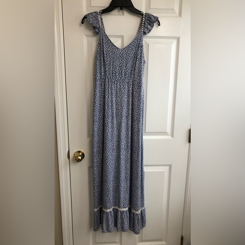 Blue and White Patterned Maxi Dress